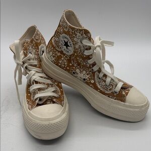 Converse High Top Sneakers in Brown and White Bandana Print NWOT